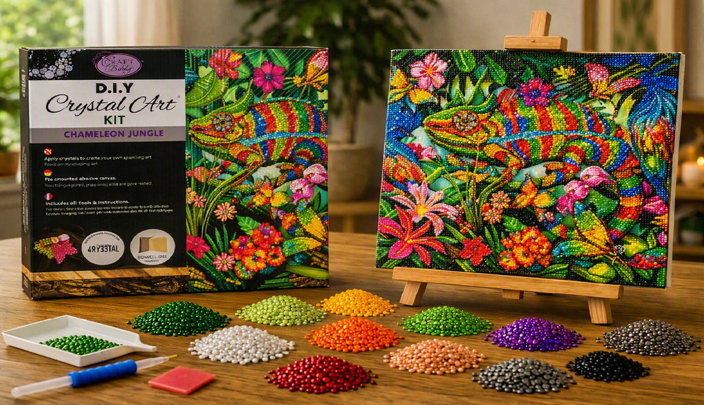 Chameleon Jungle Crystal Art Canvas Kit | 40 x 50cm | Craft Buddy
