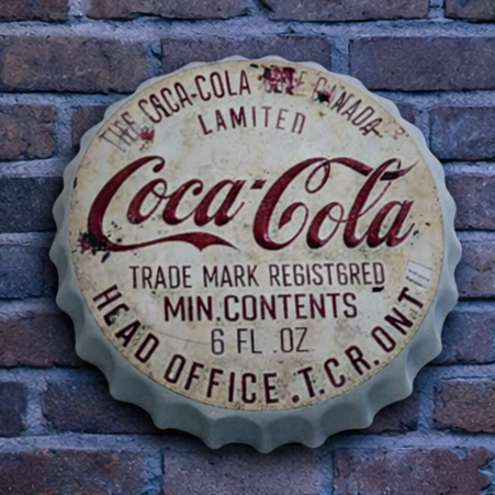 Vintage Retro Wall Display Sign Metal Bottle Top - Coca Cola Cream - 40cm