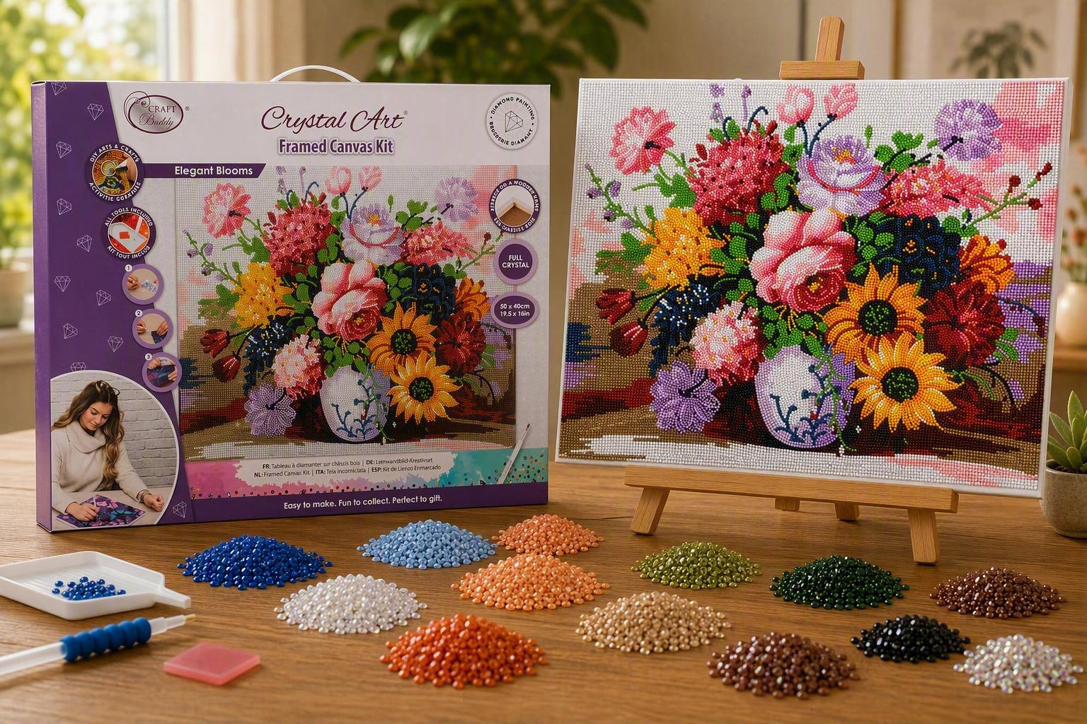 Elegant Blooms Crystal Art Canvas Kit | 40 x 50cm | Craft Buddy