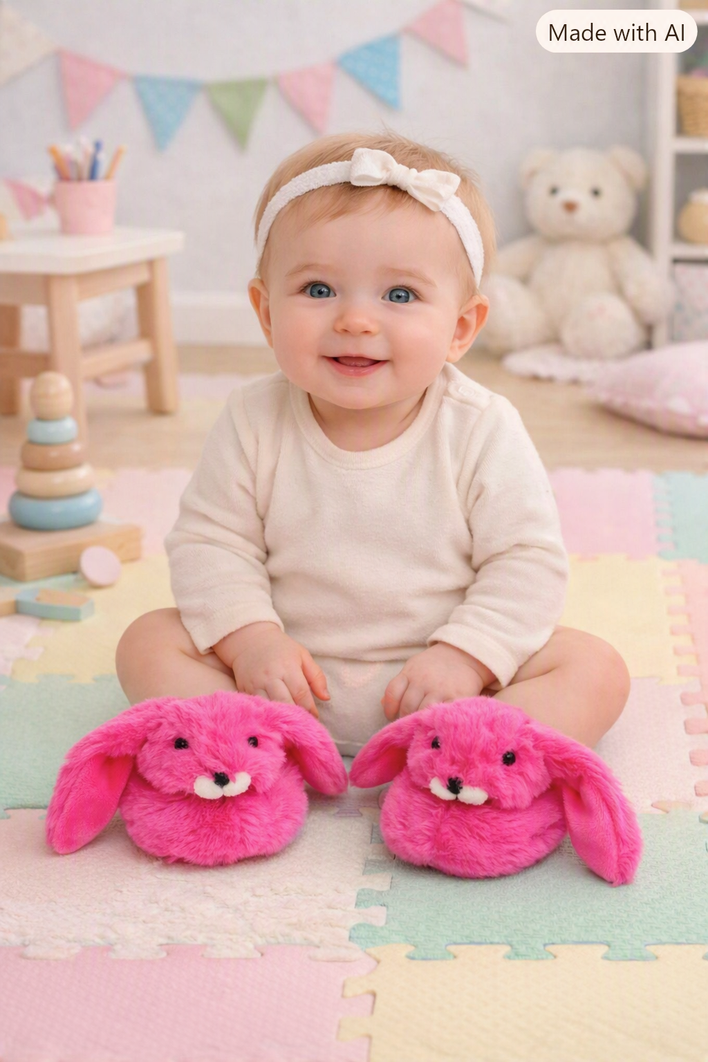Jomanda Pink Bunny Rabbit Plush Baby Slippers 0-6months