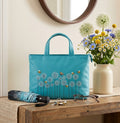 Mala Leather Grab Shoulder Handbag + Dust Bag - Moonflower Turquoise Blue
