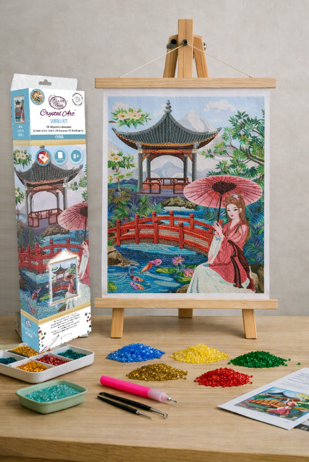 Craft Buddy Crystal Diamond Art Scroll Kit Japanese Garden Pavilion 35 x 45cm