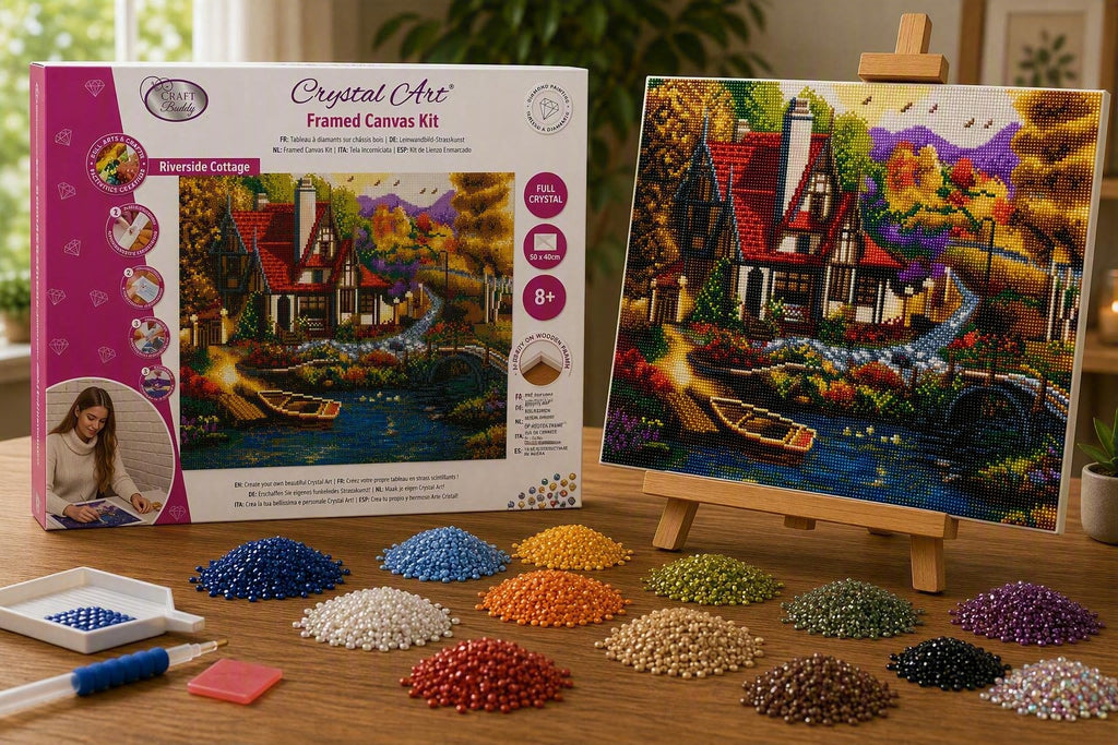 Riverside Cottage Crystal Art Canvas Kit | 40 x 50cm | Craft Buddy