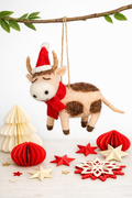 Sass & Belle Festive Cow Felt Christmas Hanging Decoration