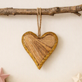 Sass & Belle Natural Wood Heart Hanging Christmas Decoration with Gold Rim