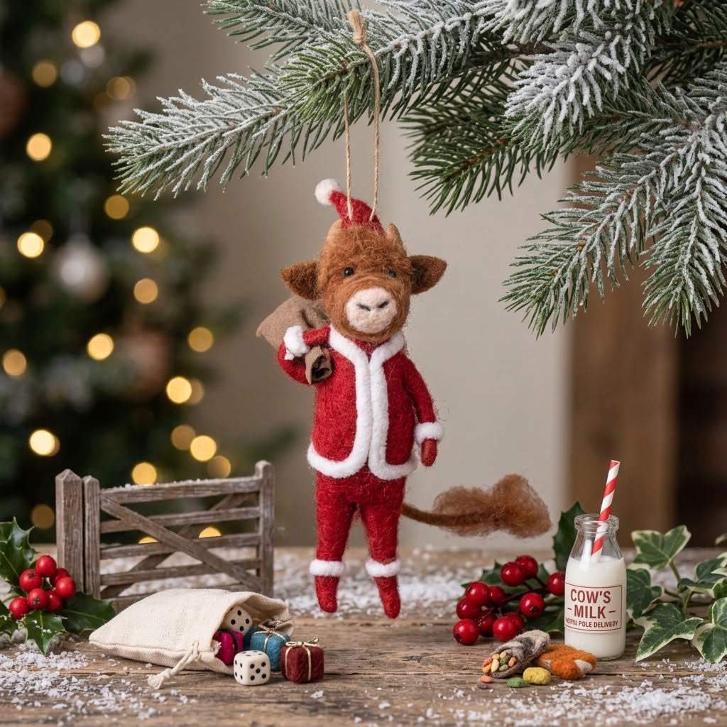 Sass & Belle Highland Cow Santa Felt Christmas Decoration