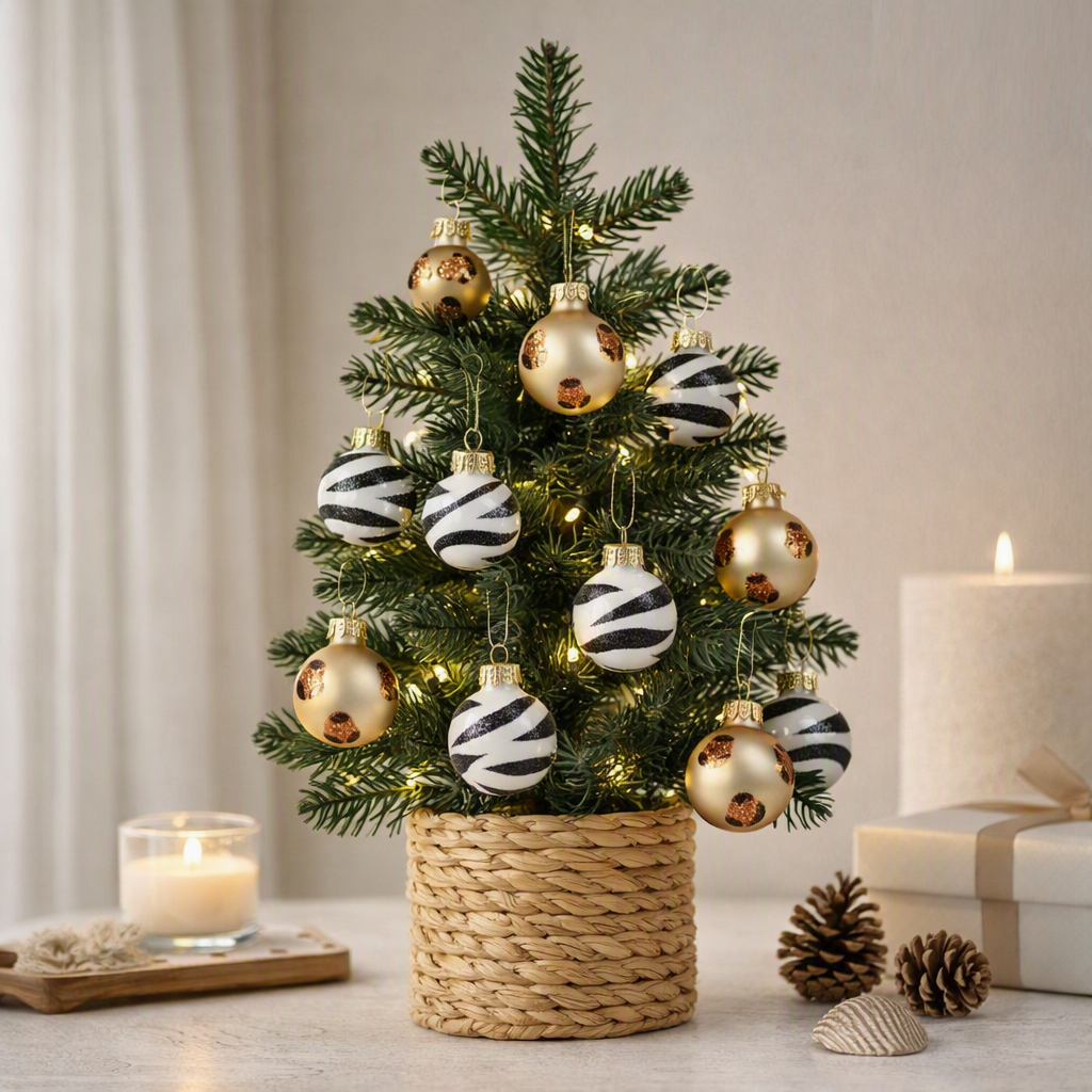 Sass & Belle Mini Bauble Christmas Tree Decorations Set of 12 – Leopard & Zebra
