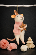 Sass & Belle Felt Hanging Christmas Tree Decoration - PInk Scarf Star Mouse