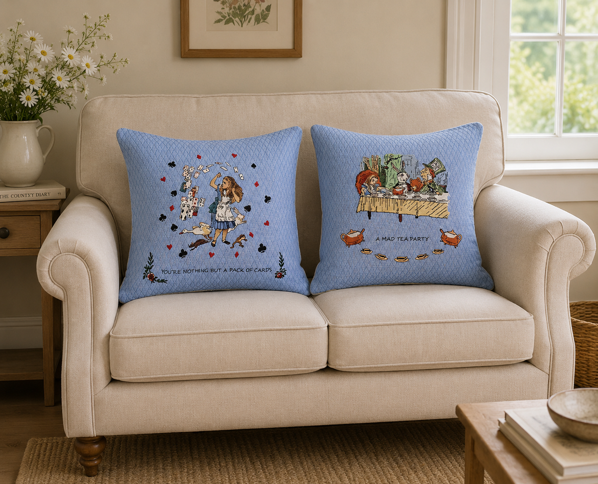 Signare Tapestry Cushion Cover 45cm - Alice in Wonderland Nothing But Cards Blue