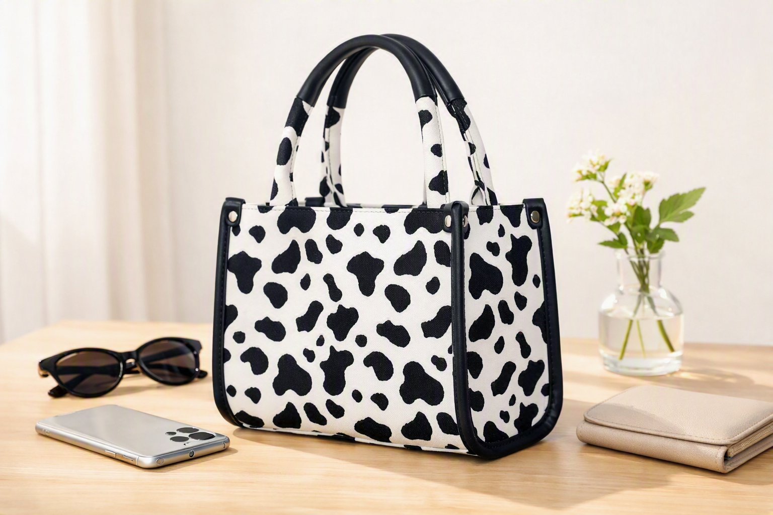 Signare Tapestry Cow Print City Convertible Small Grab Bag