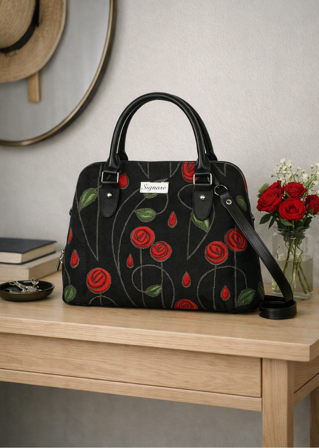 Signare Tapestry Convertible 2-in-1 Grab Bag – Mackintosh Simple Rose Black