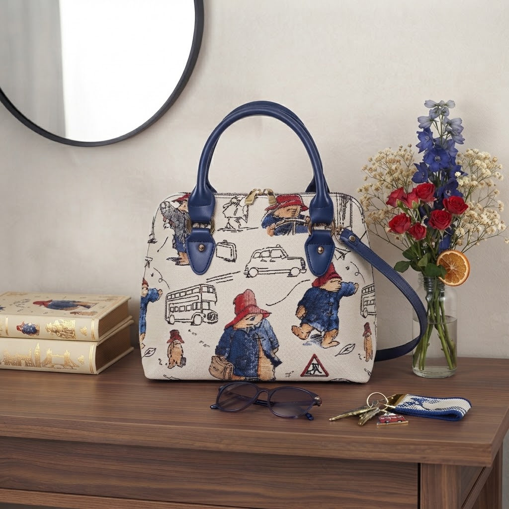 Signare Tapestry Convertible Grab & Shoulder Bag - Paddington Bear Cream Blue