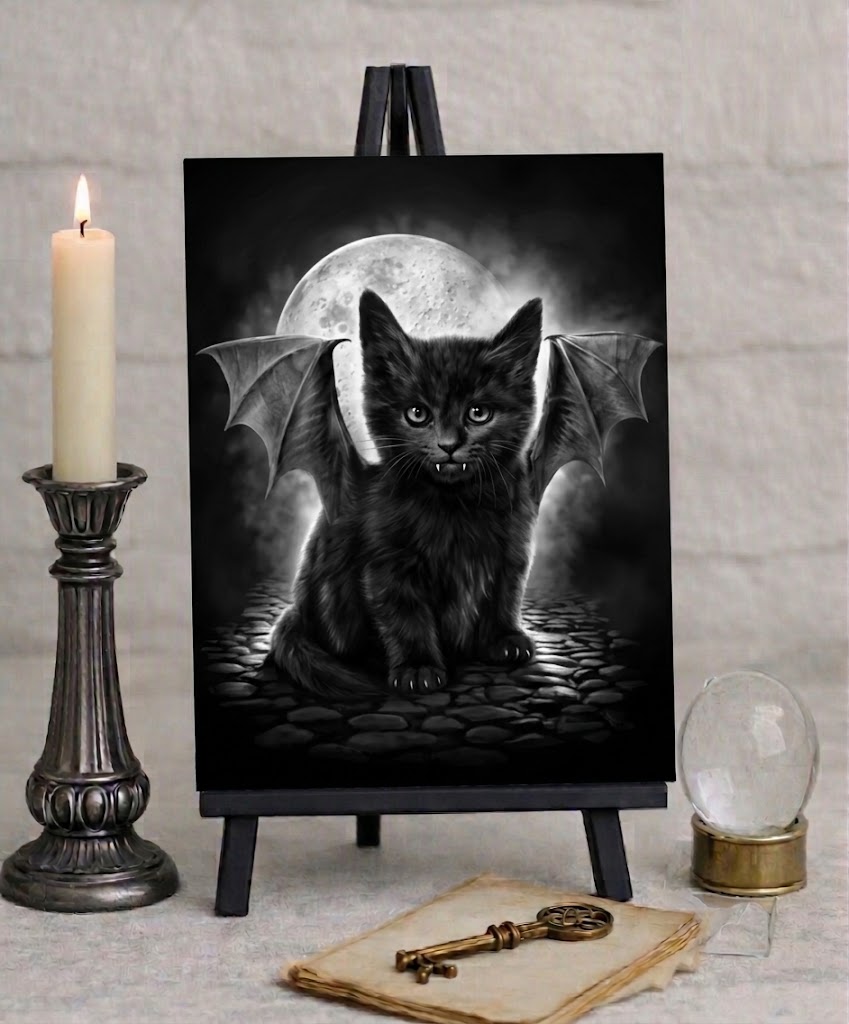 Spiral Direct Cat Bat Canvas Box Frame Wall Art 19 x 25cm