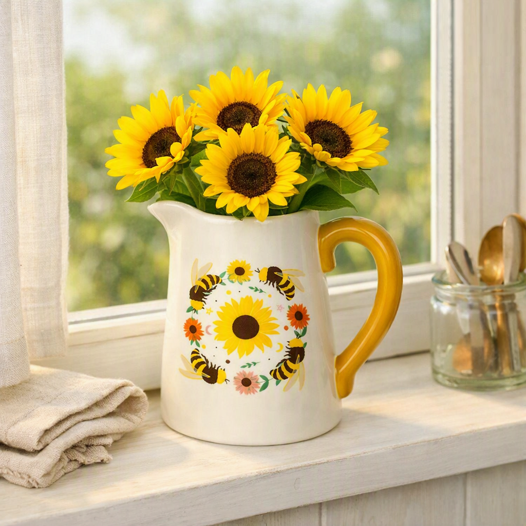 Something Different Bee Radiant Summer Bee & Sunflower Jug Shaped Ceramic Flower Vase