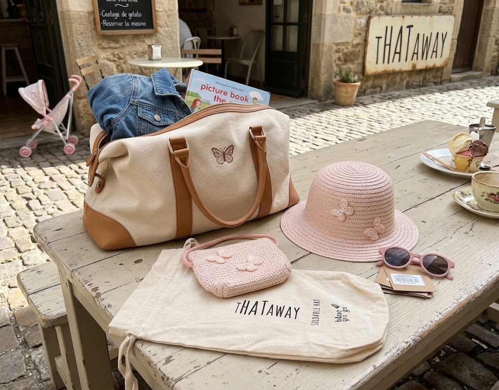 Black Ginger Children's Pink Butterfly Foldable Sun Hat & Bag Set