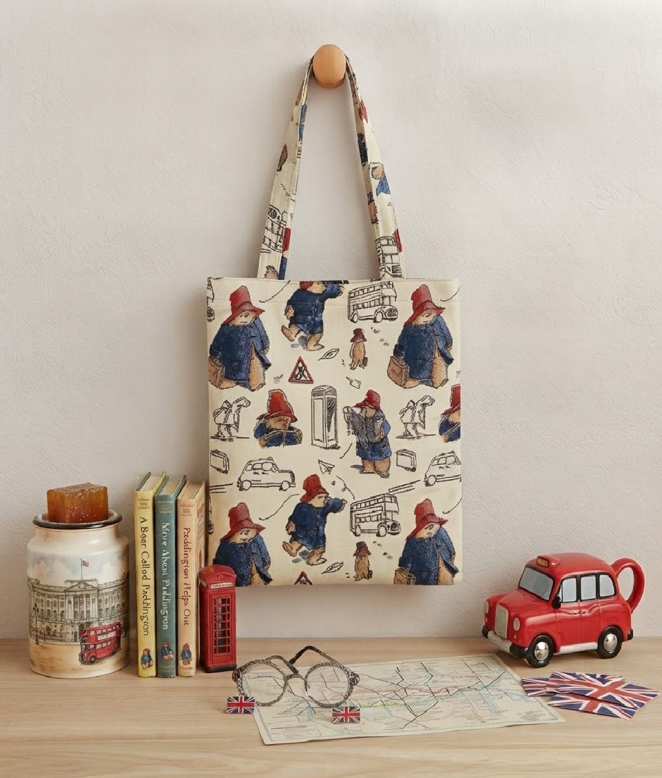Signare Tapestry Flat Tote Shopper Bag - Paddington Bear Cream