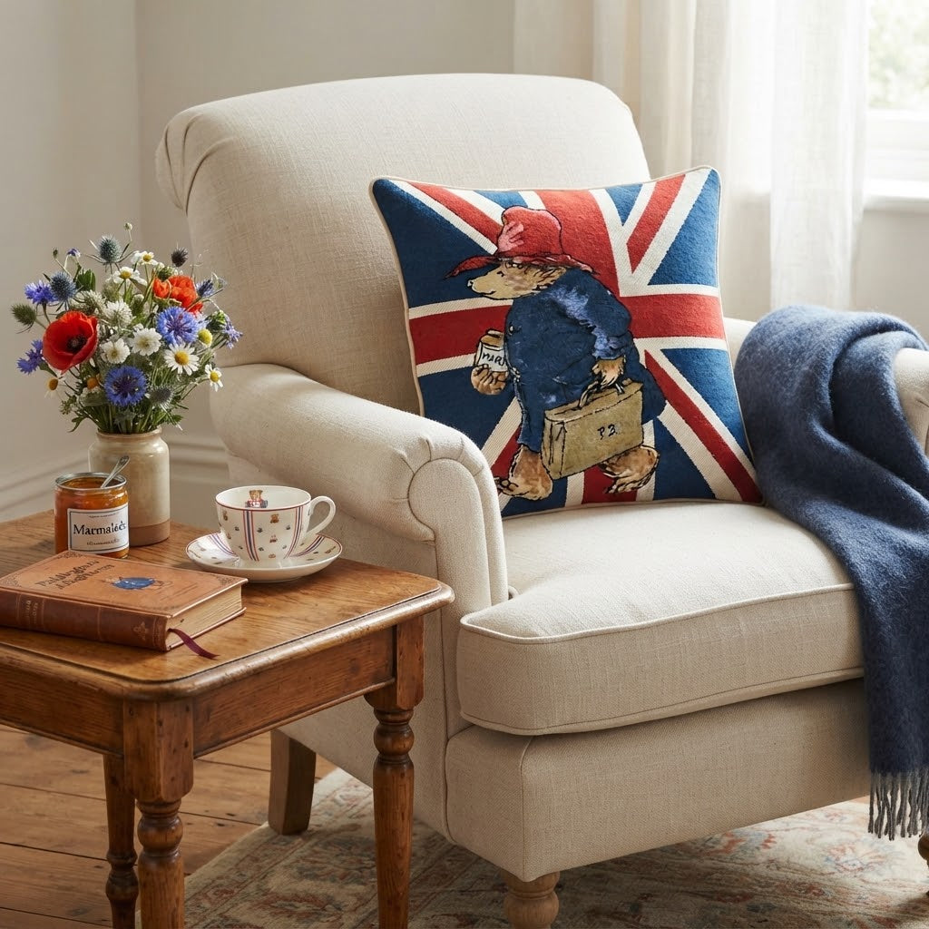 Signare Tapestry Throw Cushion Cover 45cm - Paddington Bear Union Jack