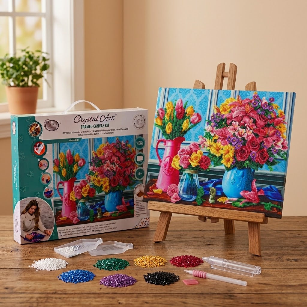 Beautiful Blooms Crystal Art Canvas Kit | 40 x 50cm | Craft Buddy