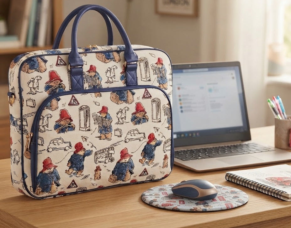 Signare Tapestry Computer Laptop & Shoulder Bag - Paddington Bear Cream