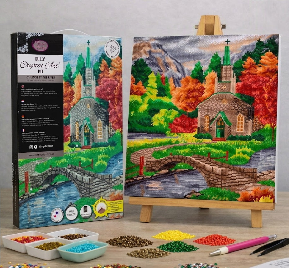 Craft Buddy Church by the River Crystal Diamond Art Canvas Kit 40 x 50cm