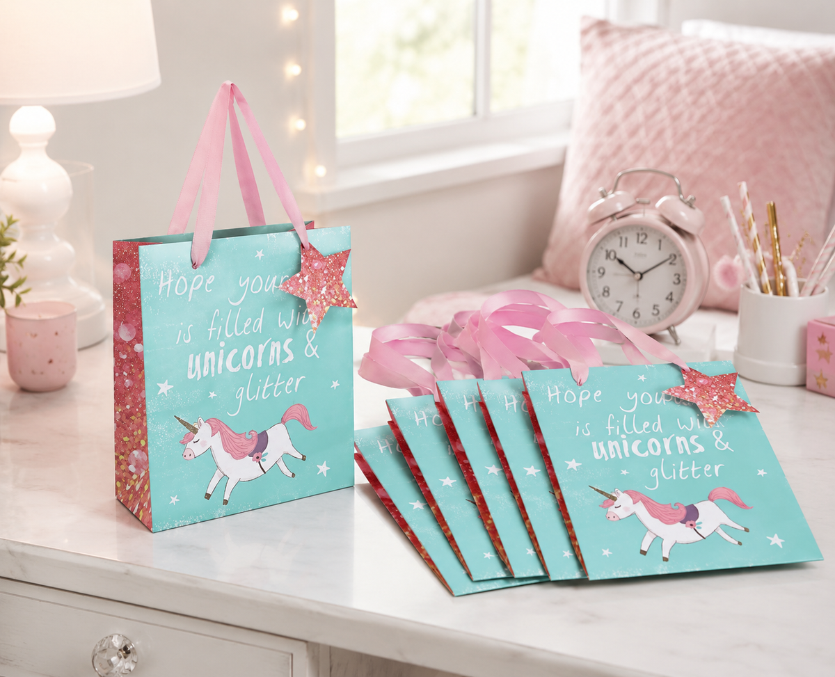 Unicorn Gift Bags with Star Gift Tag | Pack of 6 | Jones Home & Gift