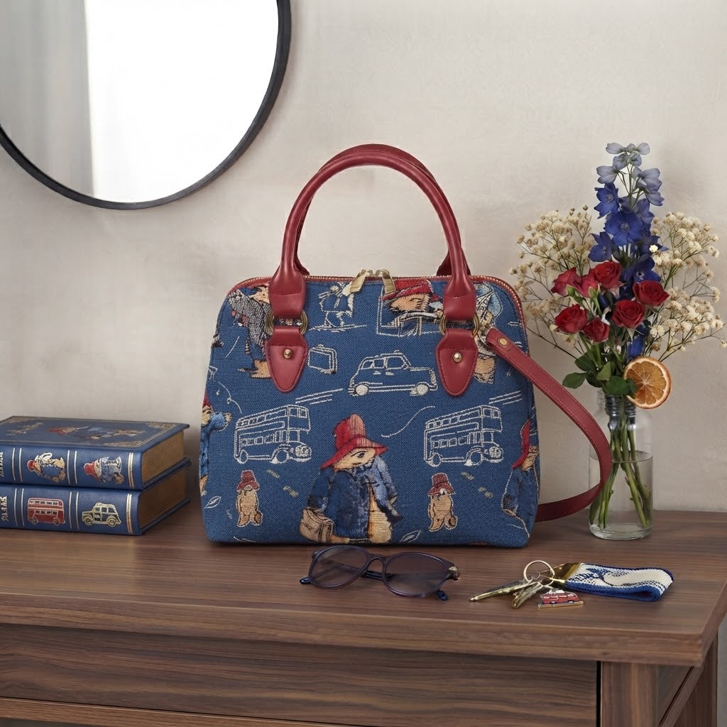 Signare Tapestry Convertible Grab & Shoulder Bag - Paddington Bear Blue Red