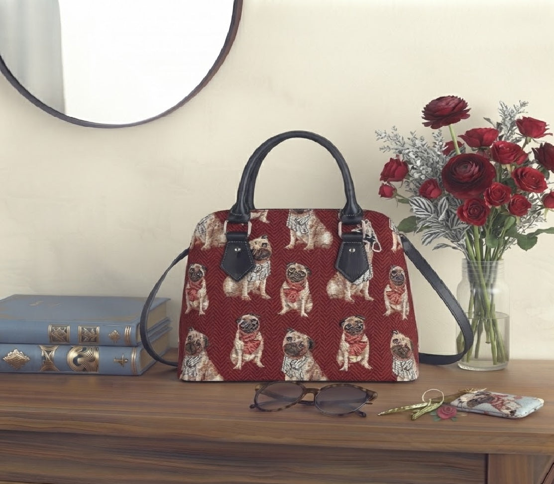 Signare Tapestry Convertible Grab & Shoulder Bag - Pug