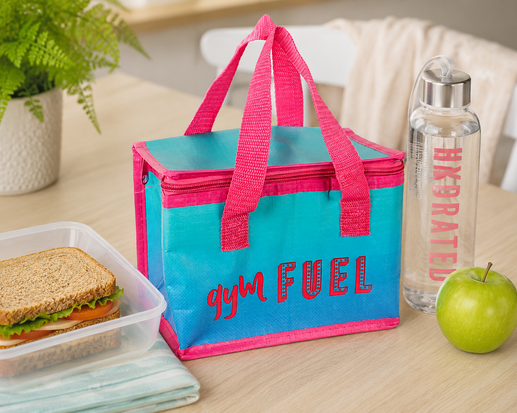 Cooler Gym Fuel Insulated Lunch Bag Blue and Pink