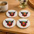 Kozzy Rainbow Animal Ceramic Coasters Set of 4 | Pop Art Highland Cow