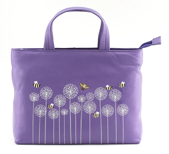 Mala Leather Moonflower Bee Grab & Shoulder Bag - Purple